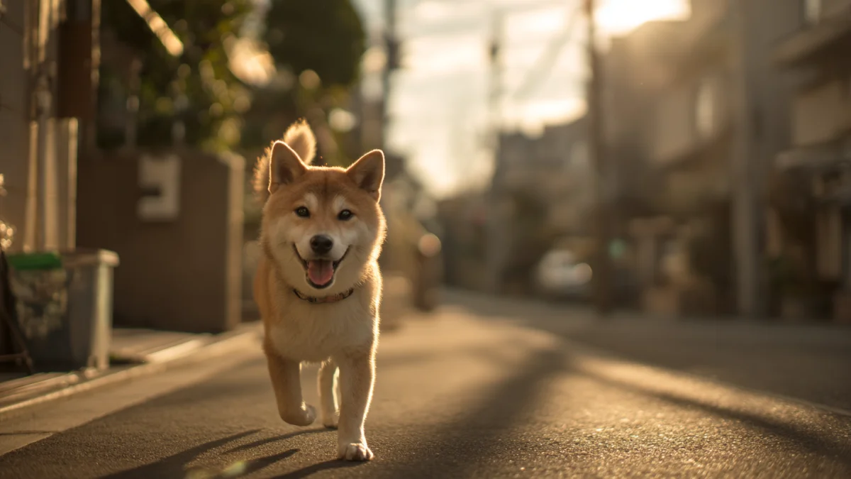 夕方に散歩をしている柴犬