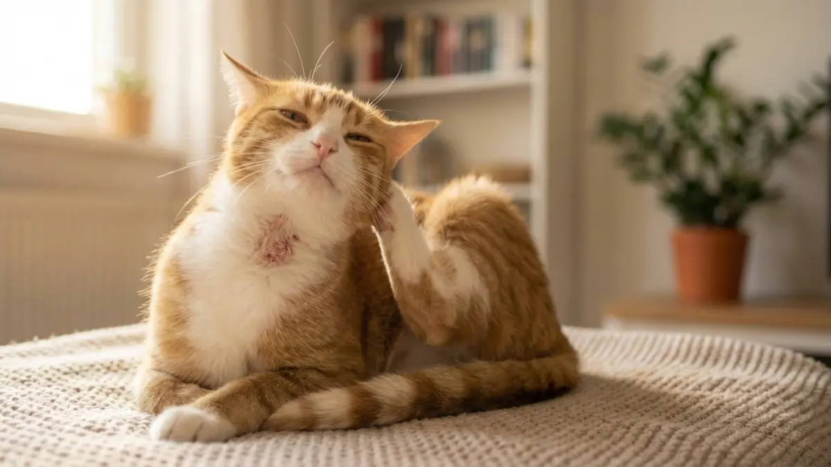 皮膚炎になってしまい、かゆそうにしている猫