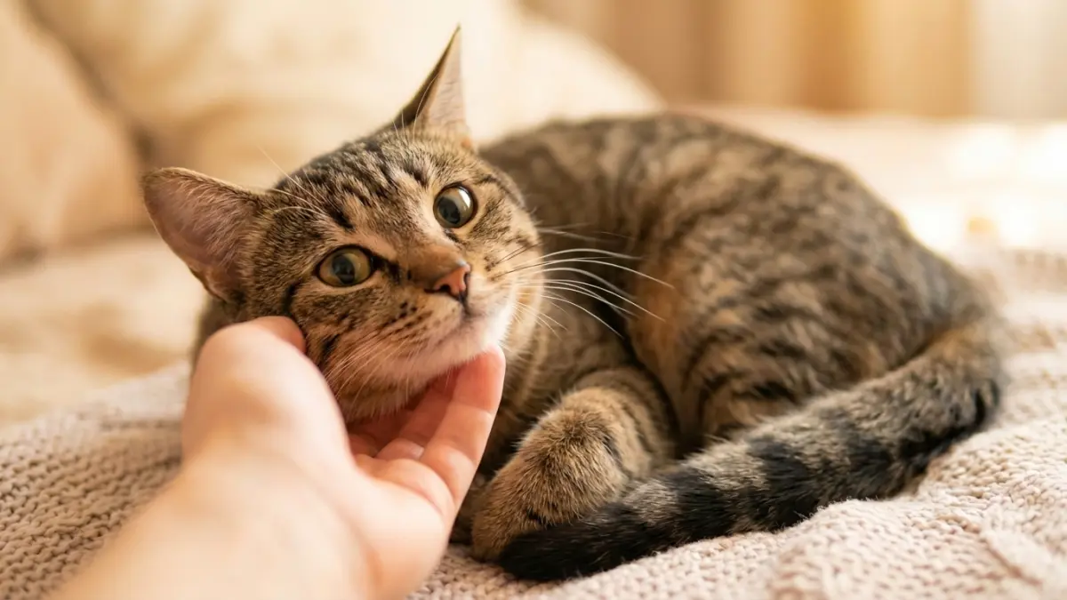 人間の手に寄り添う猫