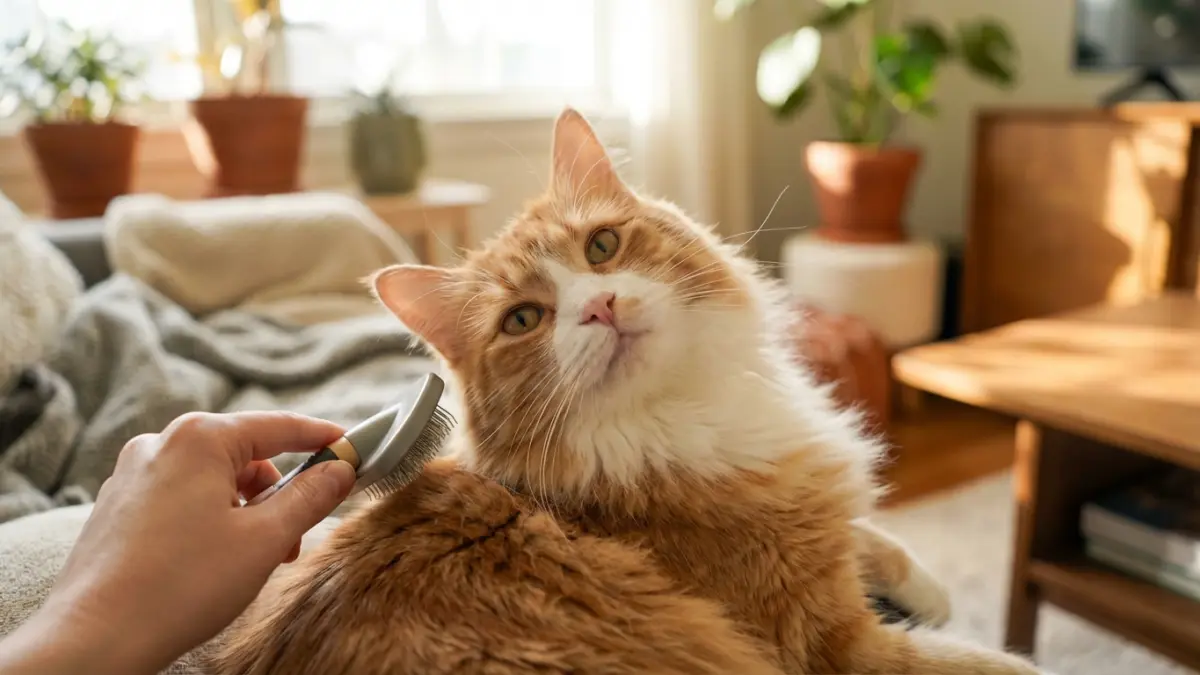 ブラッシングされている猫