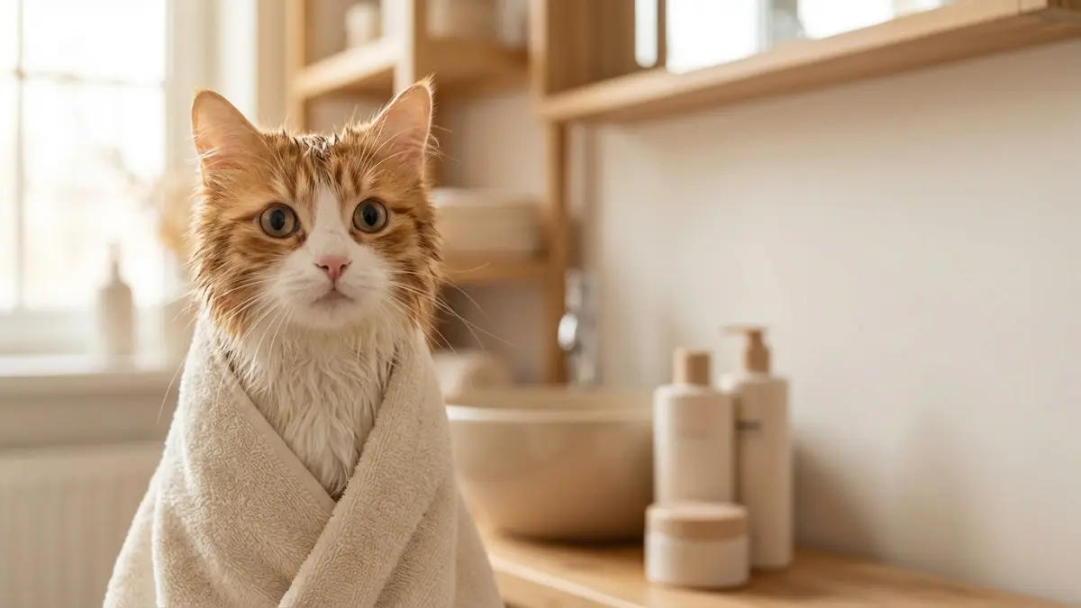シャンプー後の可愛い猫