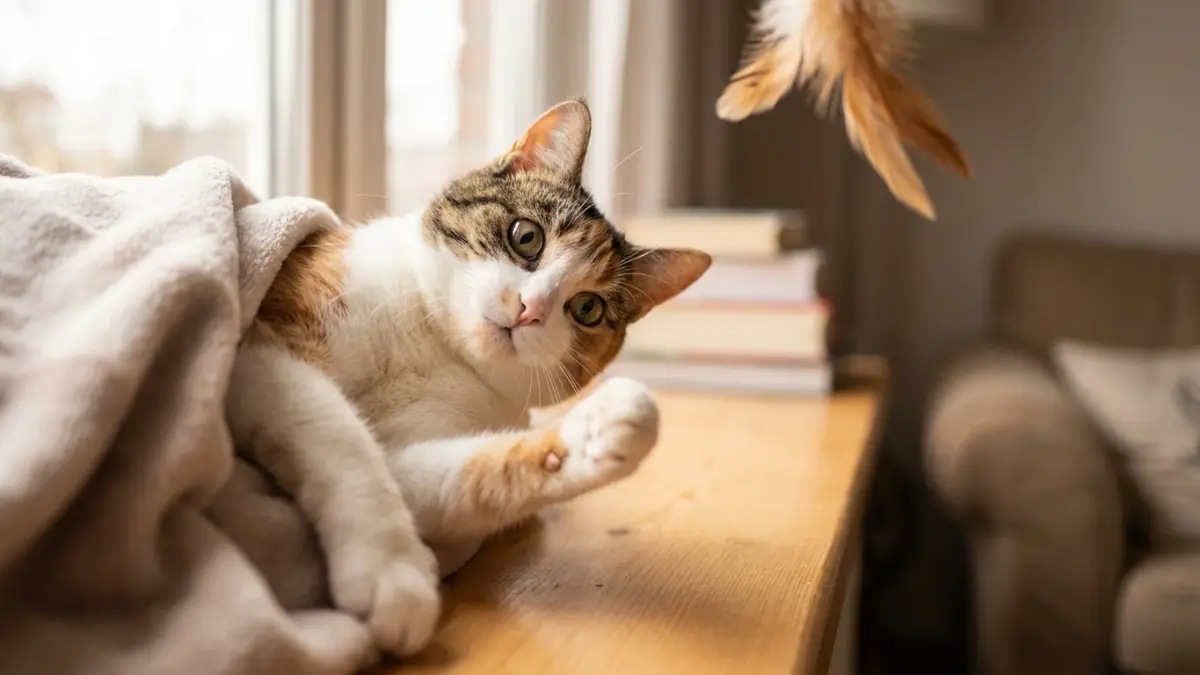 猫じゃらしに興味深々な猫