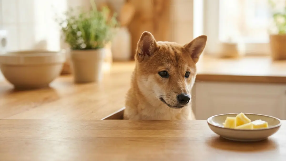 パイナップルのそばにいる犬