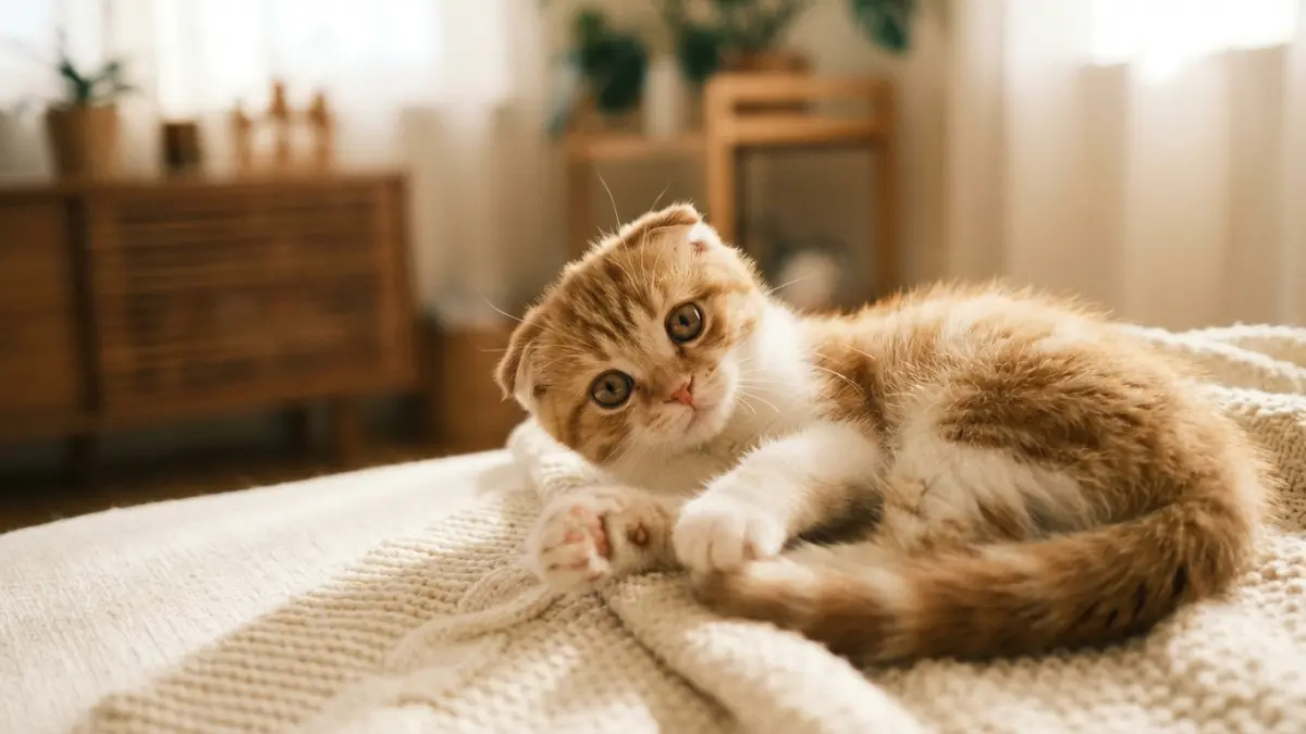 愛らしくこちらを見つめるスコティッシュフォールド