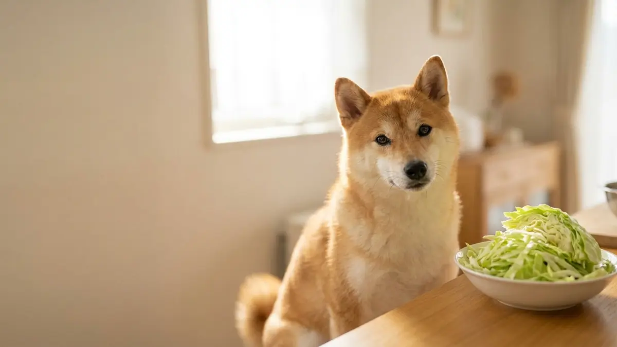キャベツを食べる犬
